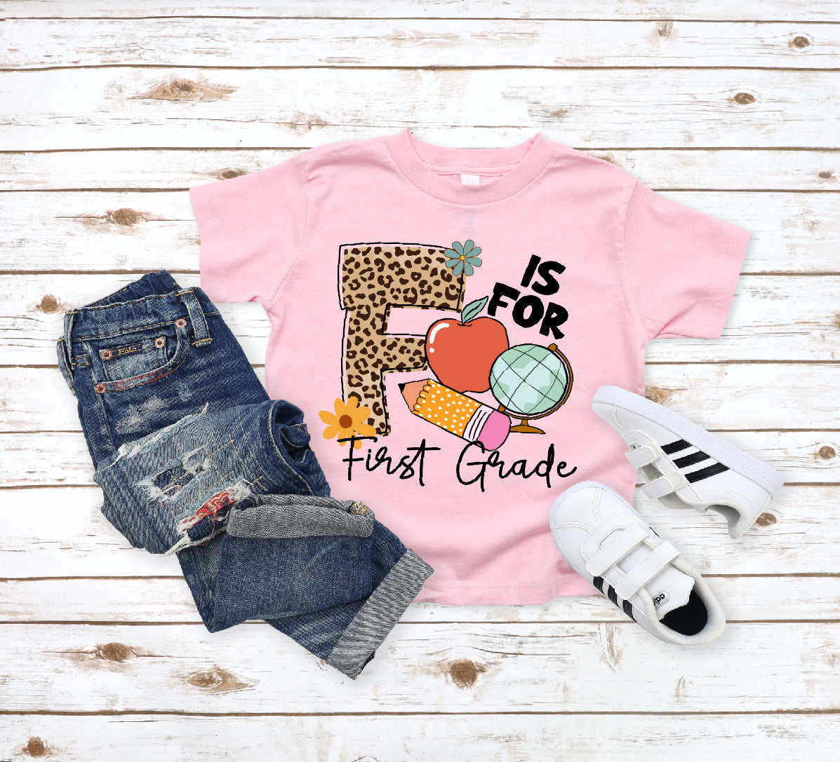 F is for First Grade- Leopard - S. M. & Co. Shirts & Tops