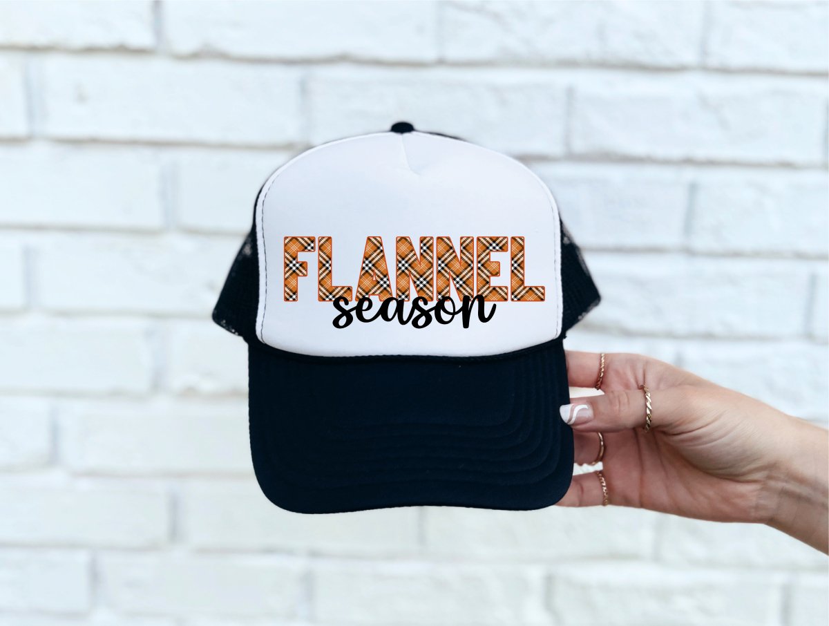 Flannel Season DTF Printed Black & White Trucker Hat - S. M. & Co.