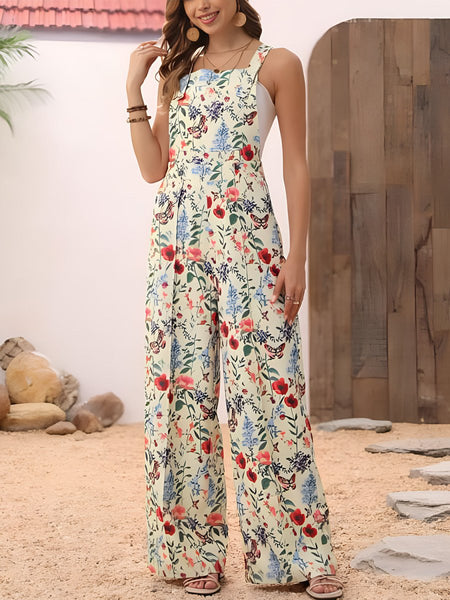 Floral Wide Leg Overalls - S. M. & Co.