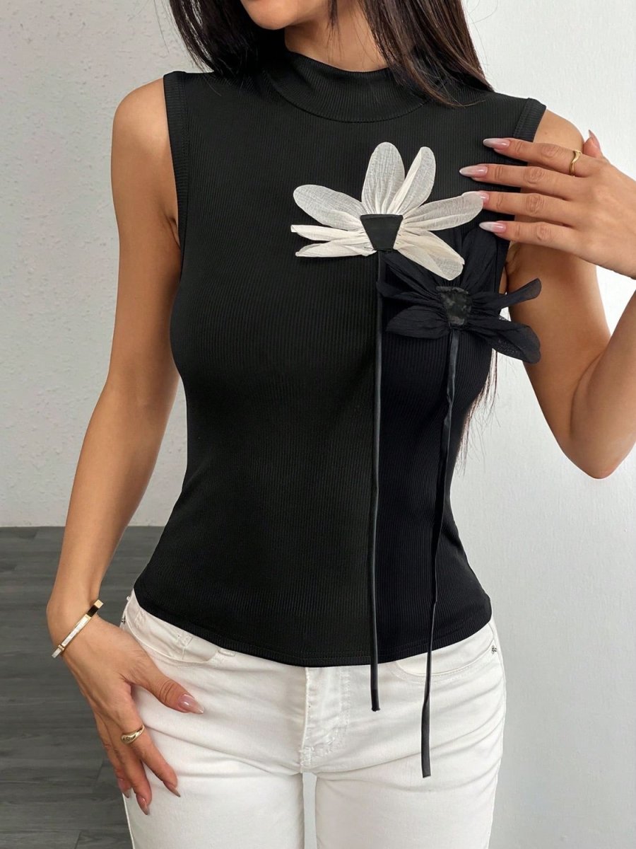 Flower Mock Neck Tank - S. M. & Co.