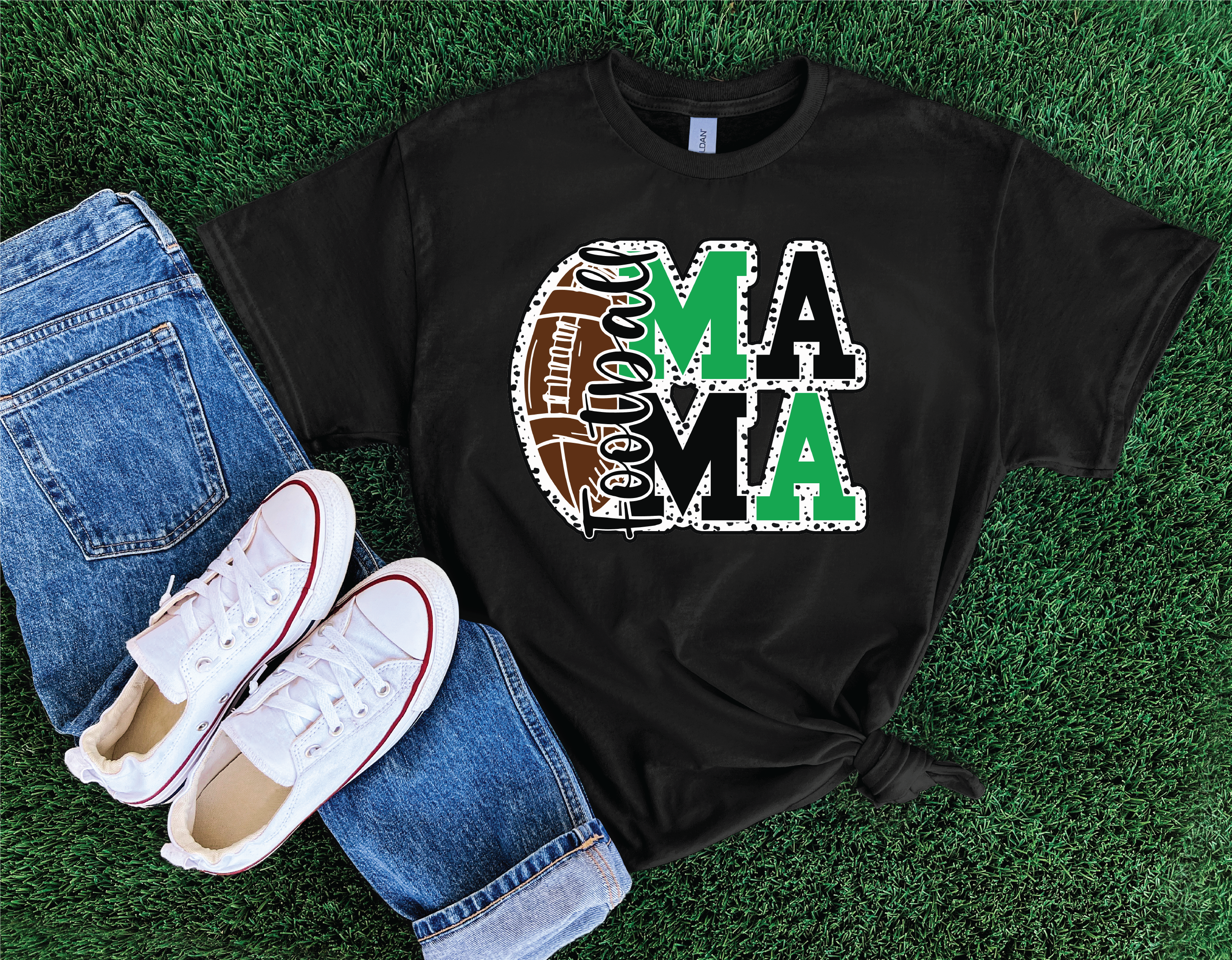 Football Mama Green- Football Graphic T-shirt