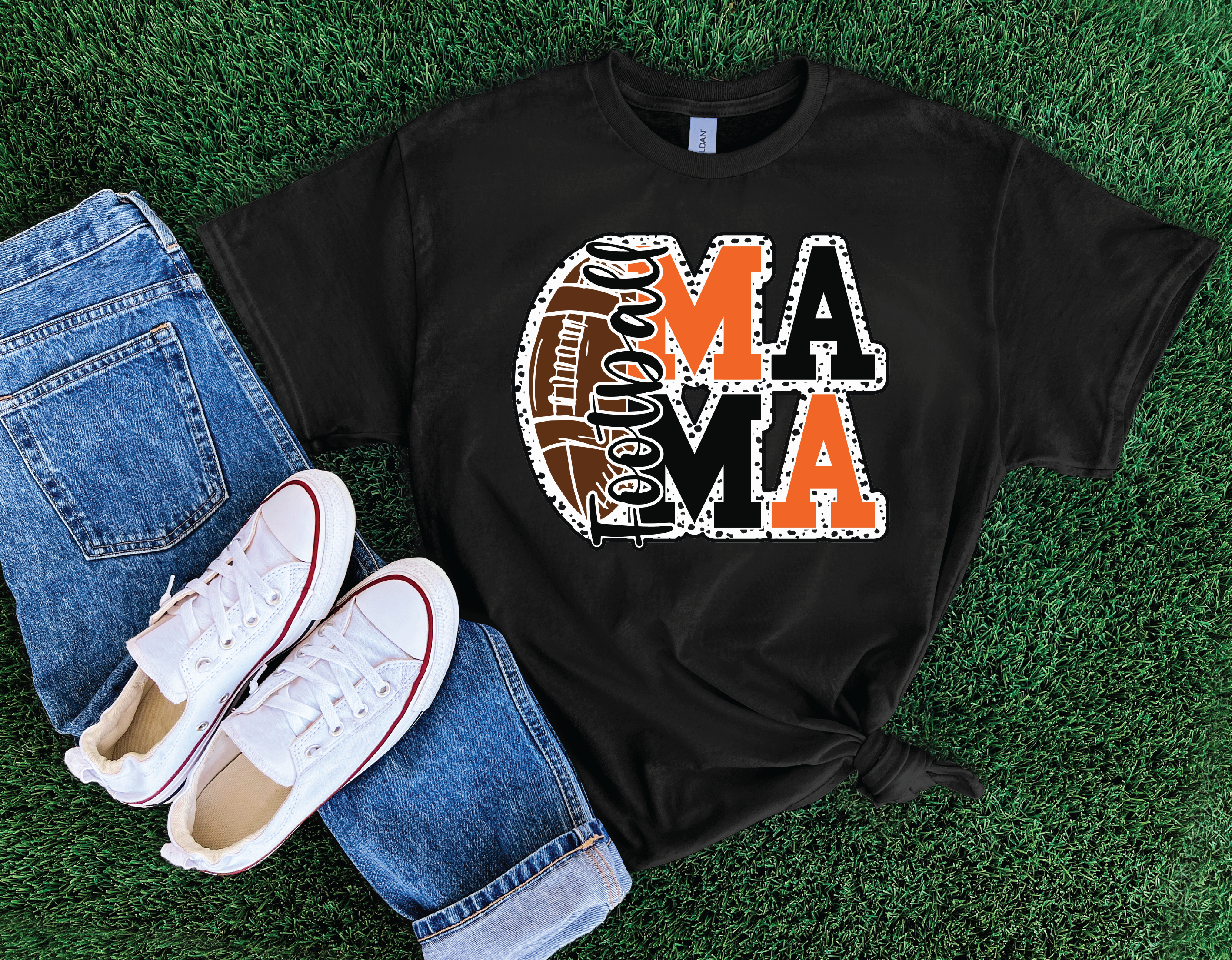 Football Mama Orange- Football Graphic T-shirt