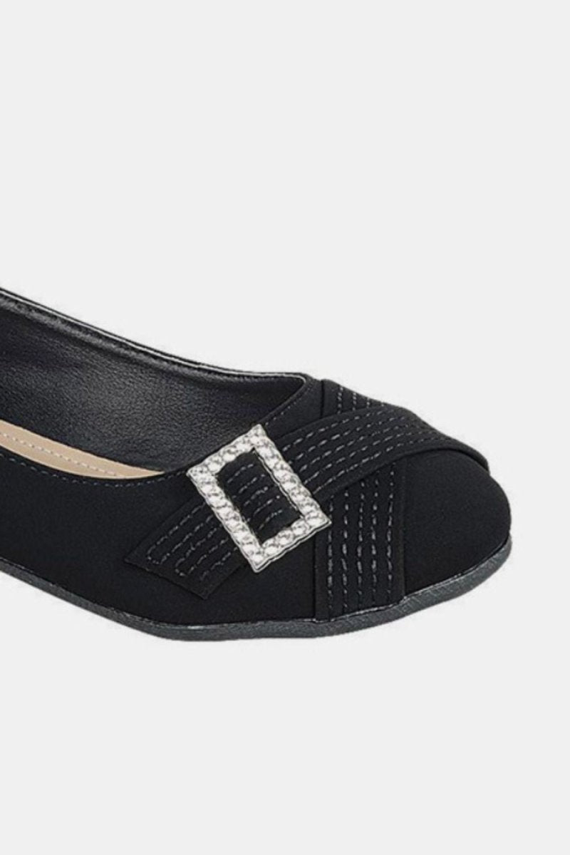 Forever Link Slip On Rhinestone Buckle Ballet Flats - S. M. & Co.