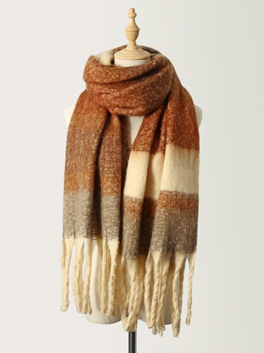 Fringe Color Block Polyester Scarf - S. M. & Co.