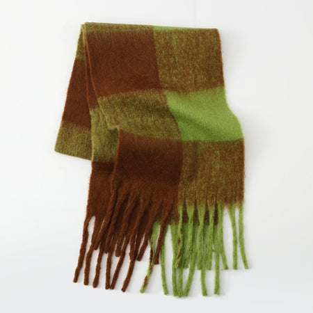 Fringe Contrast Plaid Polyester Scarf - S. M. & Co.