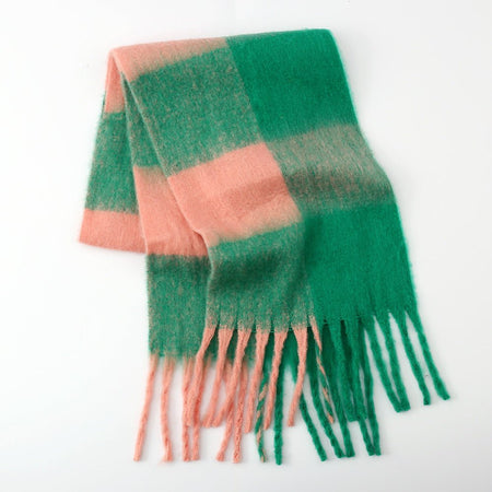 Fringe Contrast Plaid Polyester Scarf - S. M. & Co.