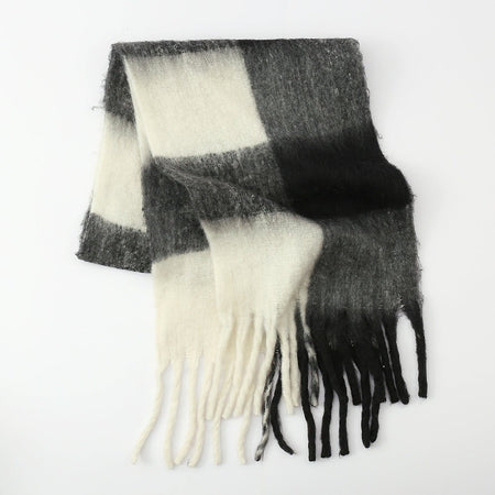 Fringe Contrast Plaid Polyester Scarf - S. M. & Co.