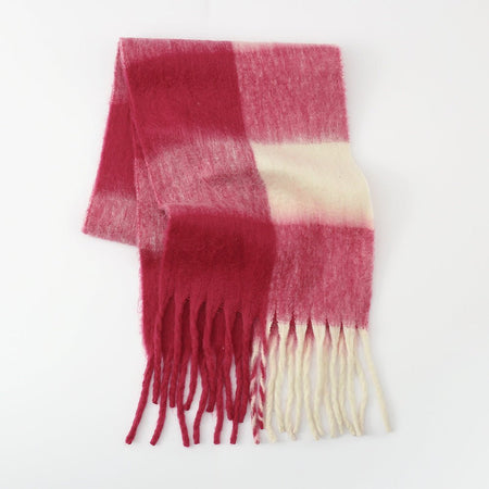 Fringe Contrast Plaid Polyester Scarf - S. M. & Co.