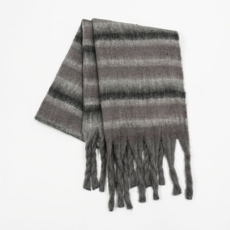 Fringe Contrast Striped Polyester Scarf - S. M. & Co.