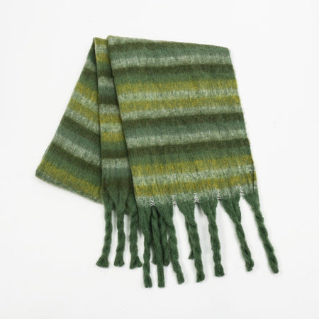 Fringe Contrast Striped Polyester Scarf - S. M. & Co.