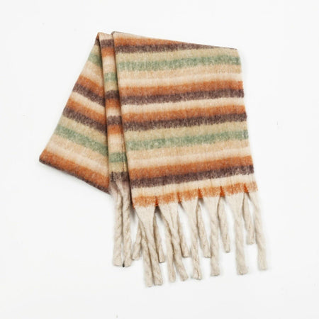 Fringe Contrast Striped Polyester Scarf - S. M. & Co.