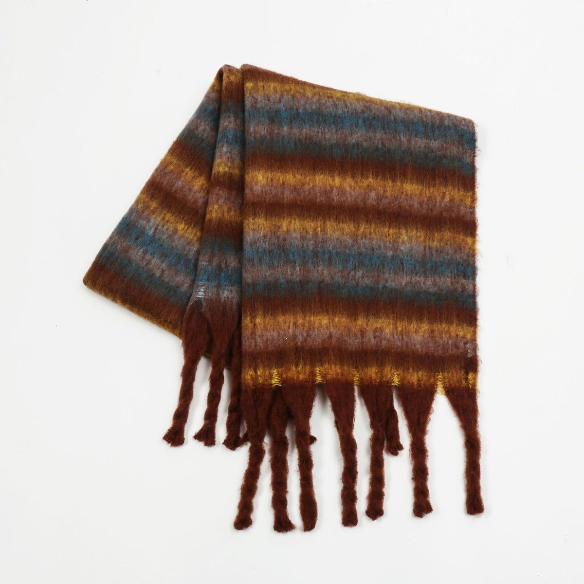 Fringe Contrast Striped Polyester Scarf - S. M. & Co.