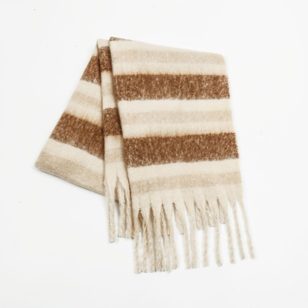 Fringe Contrast Striped Polyester Scarf - S. M. & Co.