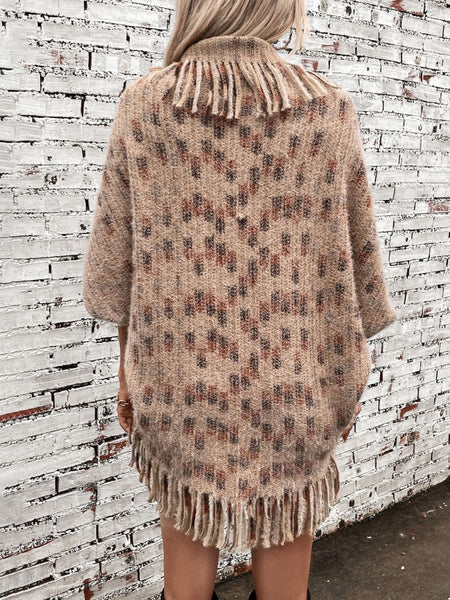 Fringe Open Front Half Sleeve Poncho - S. M. & Co.