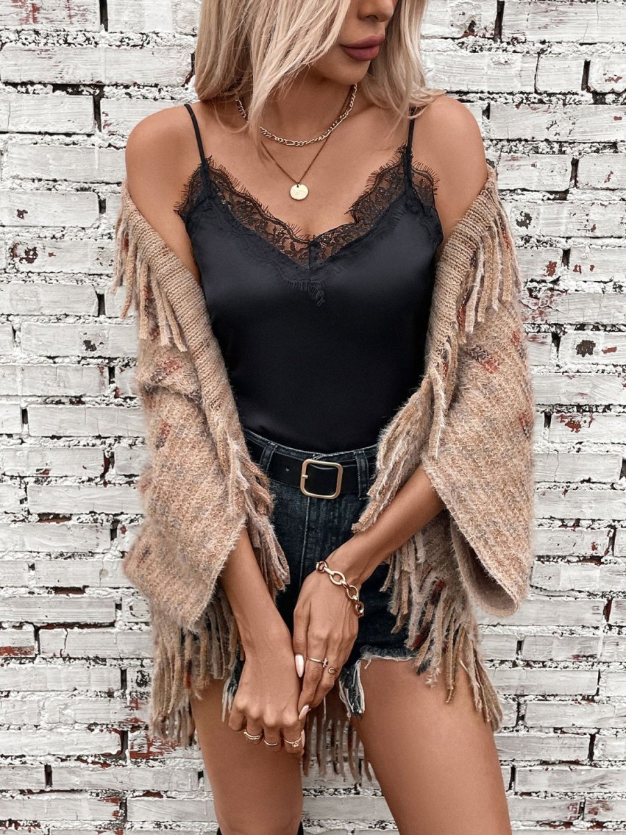 Fringe Open Front Half Sleeve Poncho - S. M. & Co.