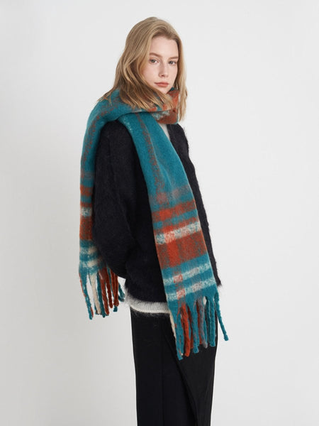 Fringe Plaid Polyester Scarf - S. M. & Co.