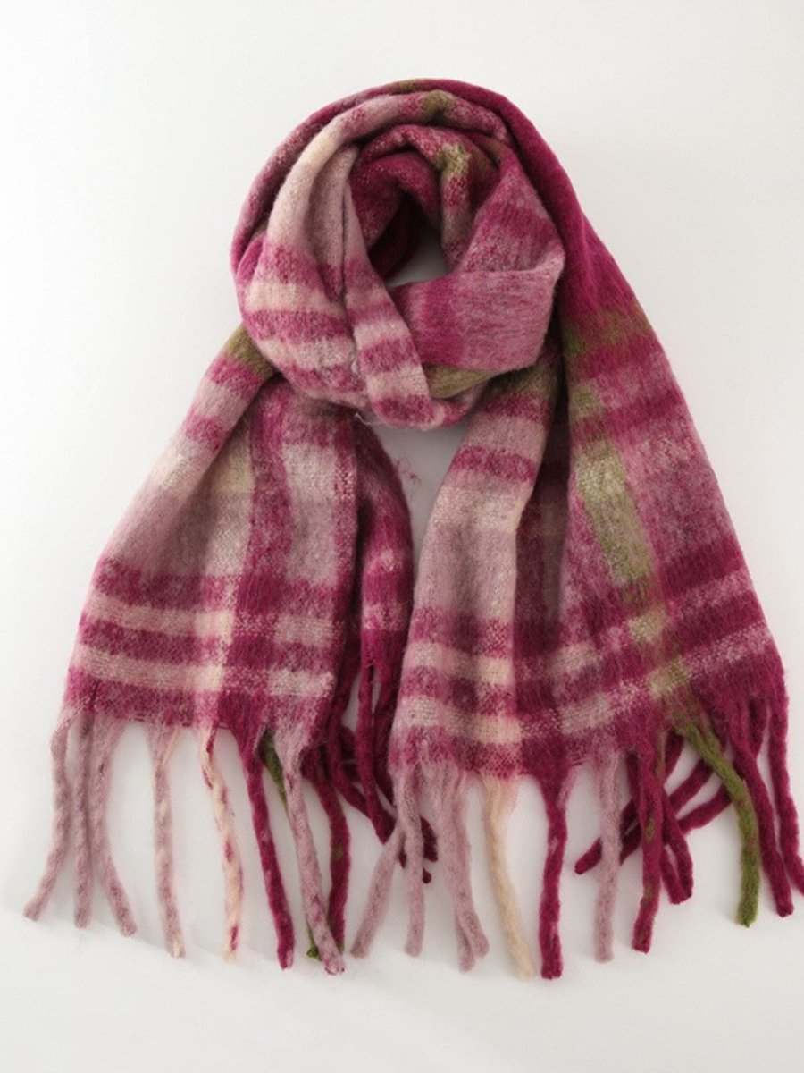 Fringe Plaid Polyester Scarf - S. M. & Co.