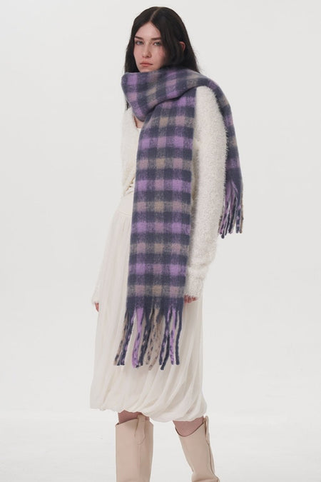 Fringe Plaid Polyester Scarf - S. M. & Co.