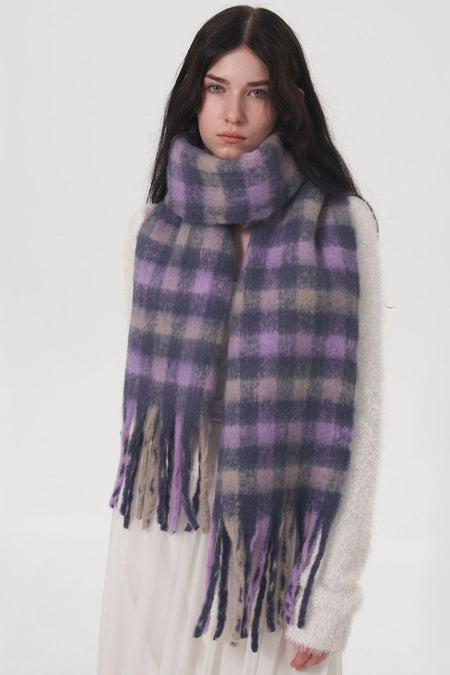 Fringe Plaid Polyester Scarf - S. M. & Co.