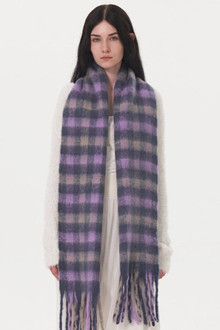 Fringe Plaid Polyester Scarf - S. M. & Co.