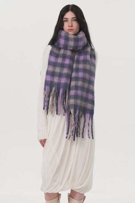 Fringe Plaid Polyester Scarf - S. M. & Co.