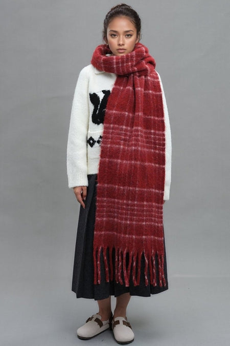 Fringe Plaid Thermal Scarf - S. M. & Co.