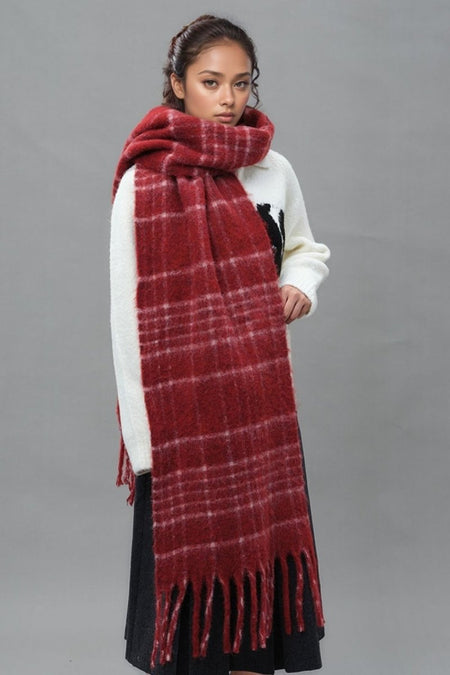 Fringe Plaid Thermal Scarf - S. M. & Co.