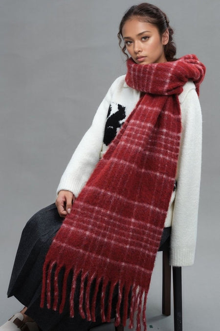 Fringe Plaid Thermal Scarf - S. M. & Co.