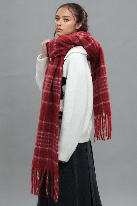 Fringe Plaid Thermal Scarf - S. M. & Co.