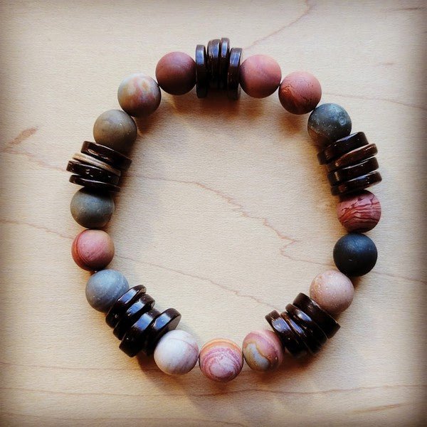 Frosted PIcasso Jasper and Wood Stretch Bracelet - S. M. & Co. Bracelet