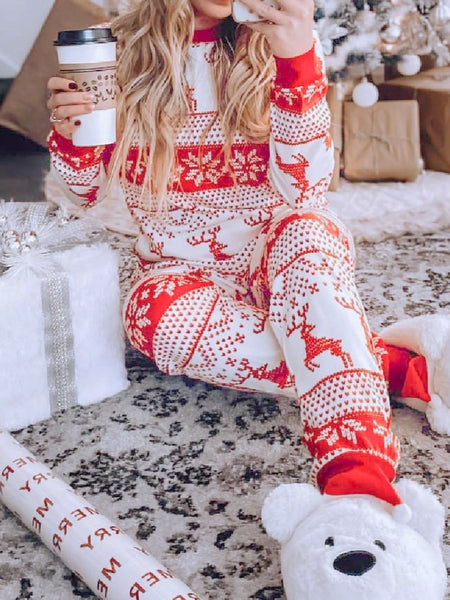 Full Size Christmas Element Round Neck Top and Pants Set - S. M. & Co.