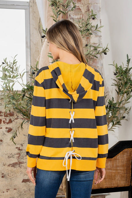 Full Size Drawstring Striped Long Sleeve Hoodie - S. M. & Co.