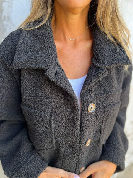 Full Size Fuzzy Button Up Drop Shoulder Jacket - S. M. & Co.