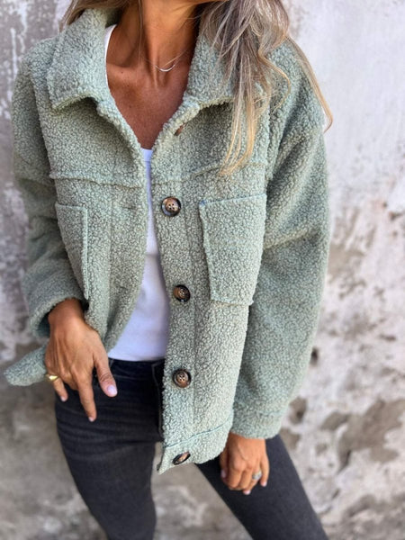 Full Size Fuzzy Button Up Drop Shoulder Jacket - S. M. & Co.