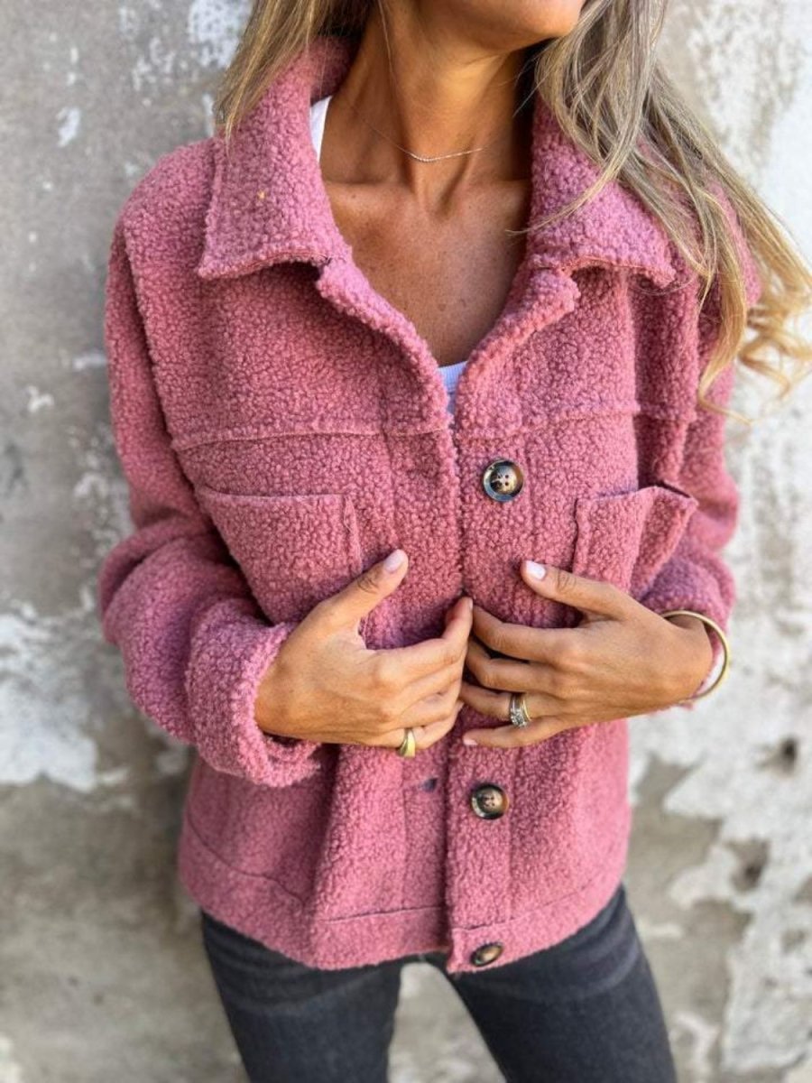 Full Size Fuzzy Button Up Drop Shoulder Jacket - S. M. & Co.