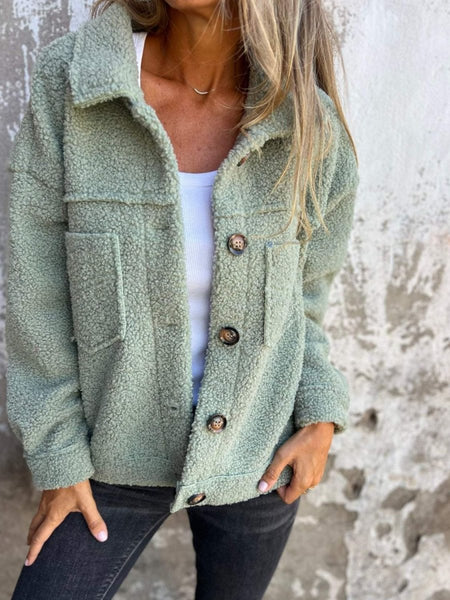 Full Size Fuzzy Button Up Drop Shoulder Jacket - S. M. & Co.