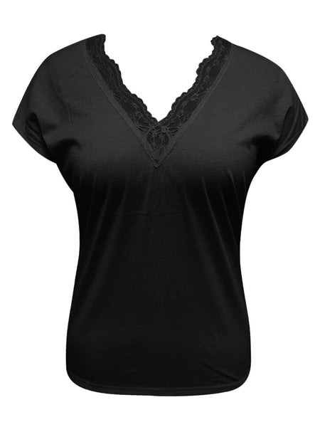 Full Size Lace Detail V-Neck Short Sleeve Blouse - S. M. & Co. Shirts & Tops