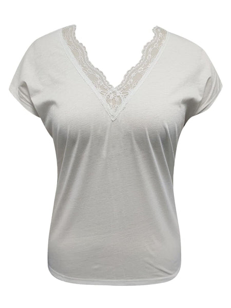 Full Size Lace Detail V-Neck Short Sleeve Blouse - S. M. & Co. Shirts & Tops