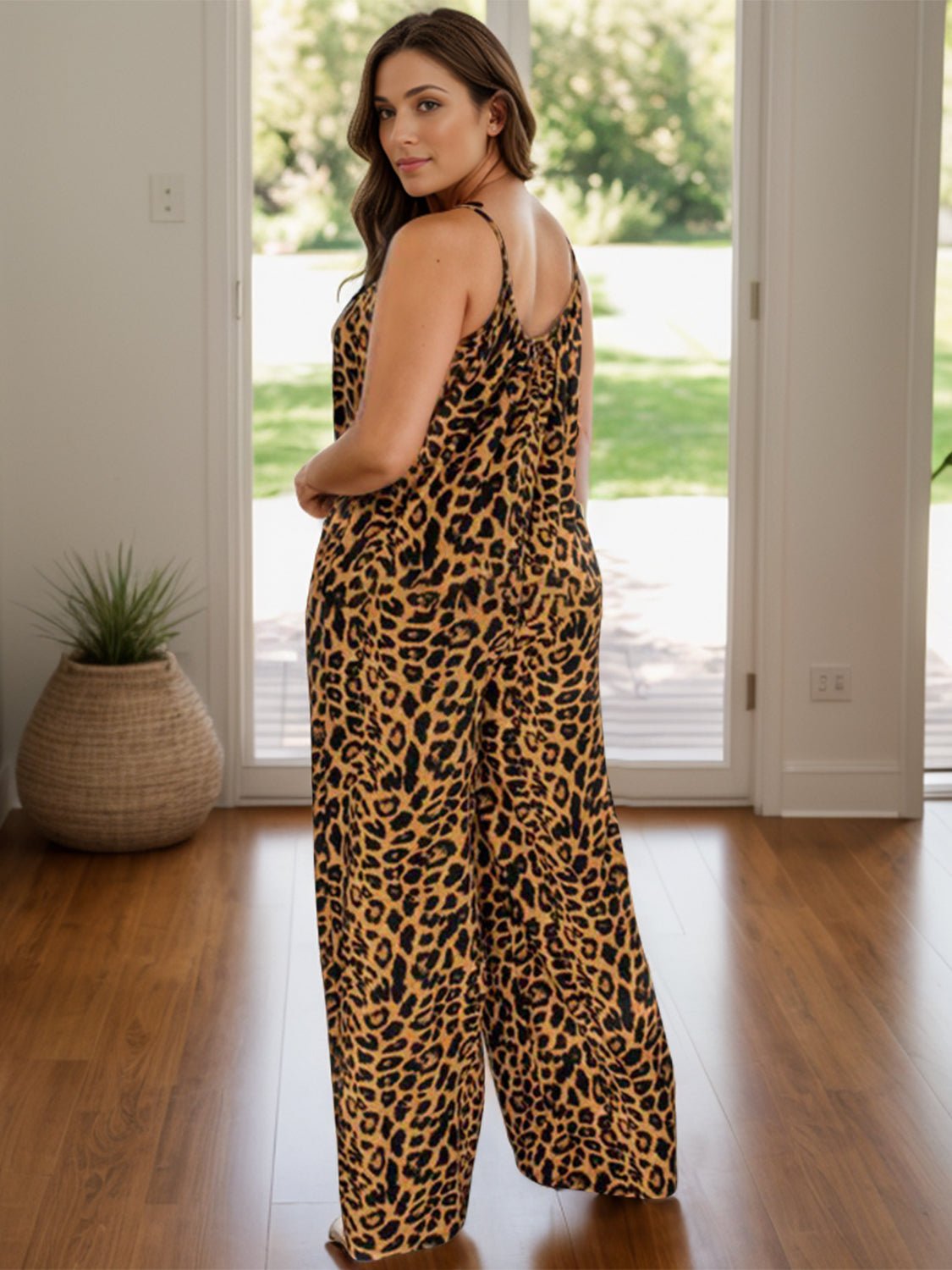 Full Size Leopard Scoop Neck Wide Leg Jumpsuit - S. M. & Co. Jumpsuit