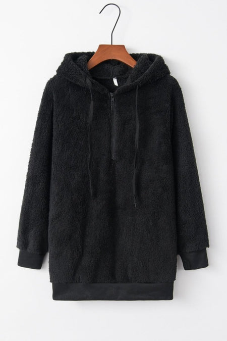 Full Size Quarter - Zip Drawstring Teddy Hoodie - S. M. & Co.