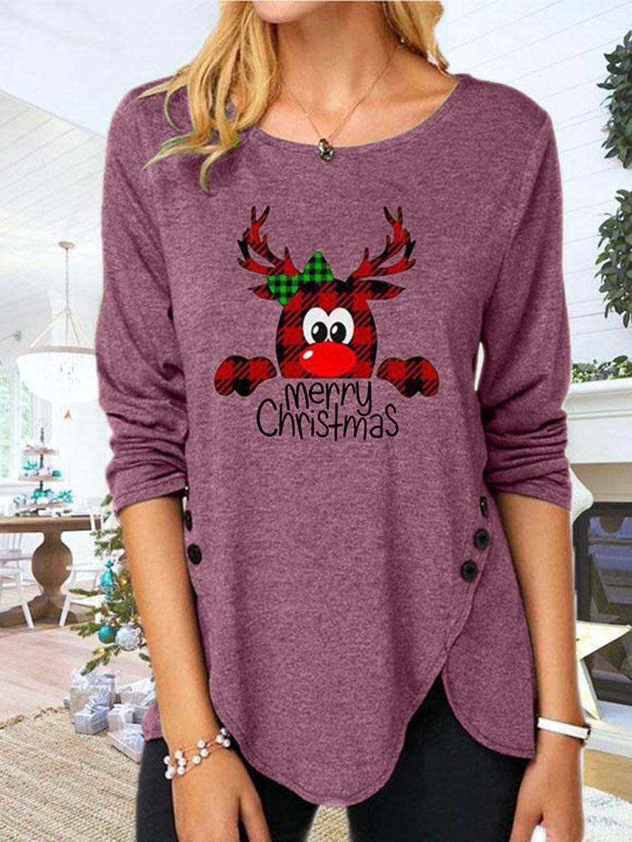 Full Size Reindeer Round Neck Long Sleeve T-Shirt - S. M. & Co.