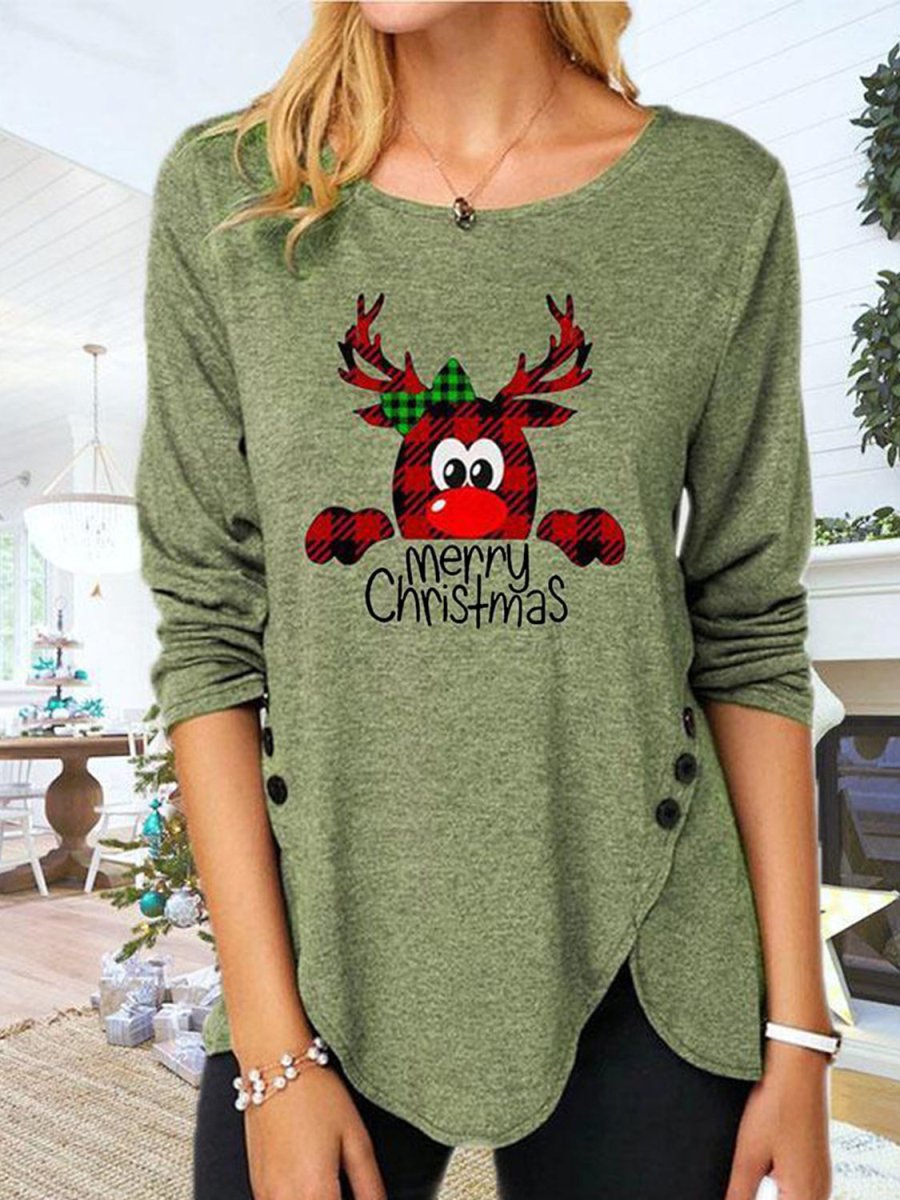 Full Size Reindeer Round Neck Long Sleeve T-Shirt - S. M. & Co.