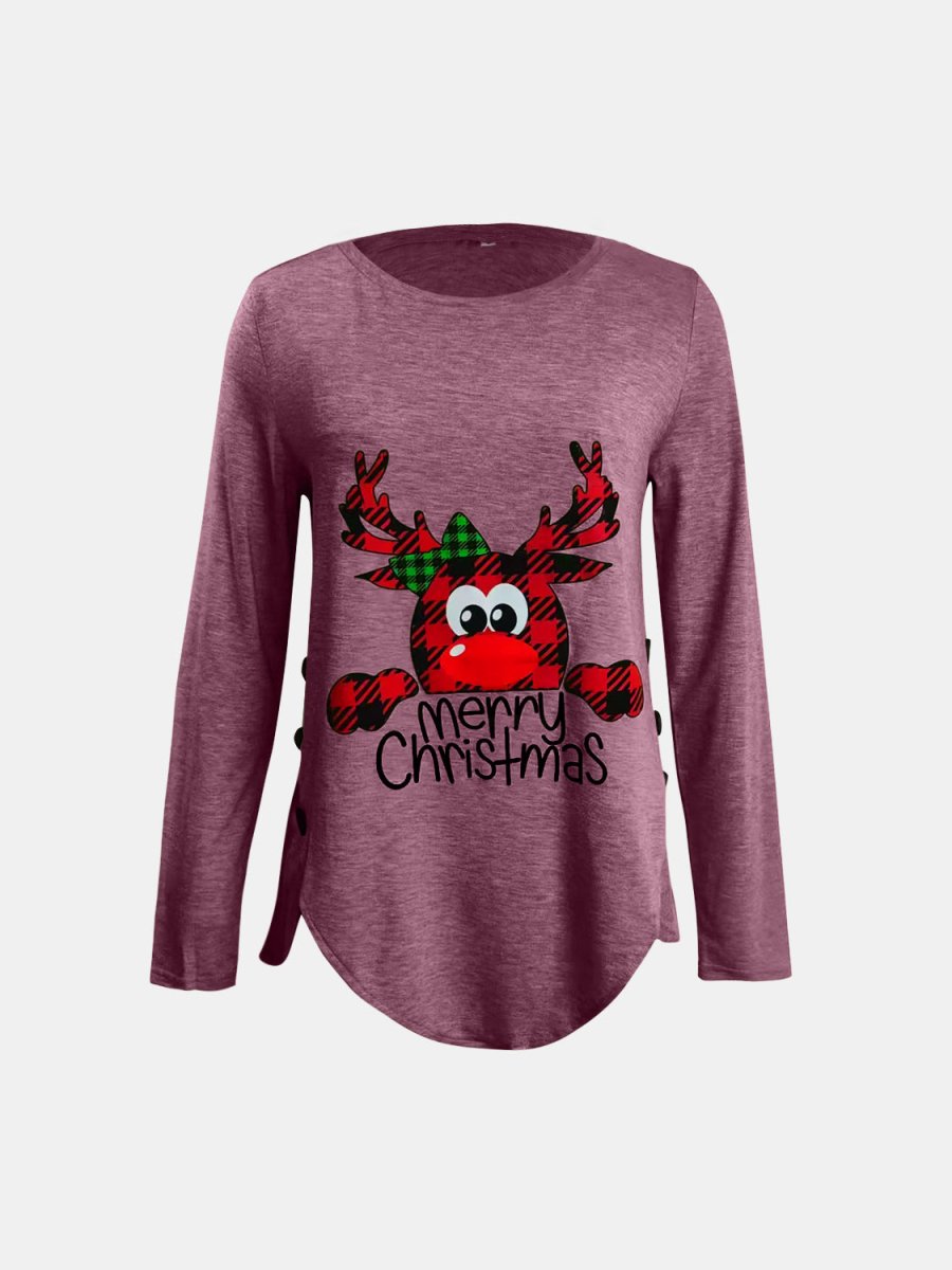 Full Size Reindeer Round Neck Long Sleeve T-Shirt - S. M. & Co.