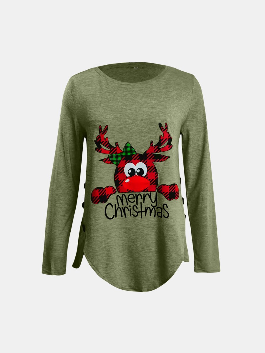 Full Size Reindeer Round Neck Long Sleeve T-Shirt - S. M. & Co.