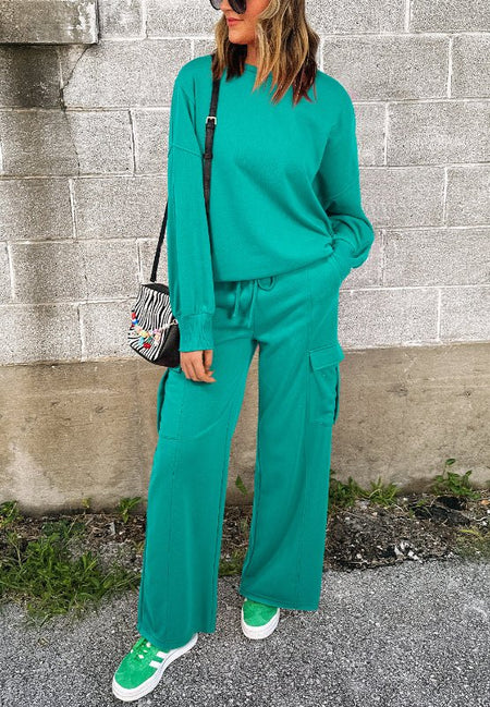 Full Size Round Neck Long Sleeve Top and Drawstring Pants Set - S. M. & Co.