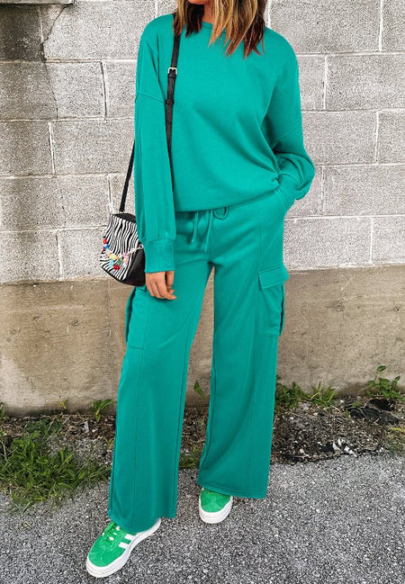 Full Size Round Neck Long Sleeve Top and Drawstring Pants Set - S. M. & Co.