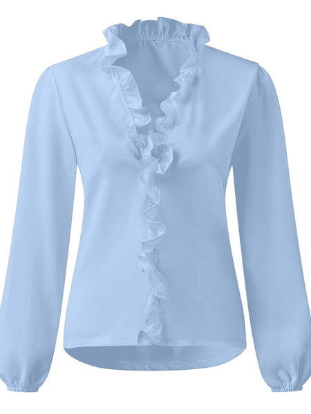 Full Size Ruffled V-Neck Long Sleeve Blouse - S. M. & Co. Tops/Blouses & Shirts