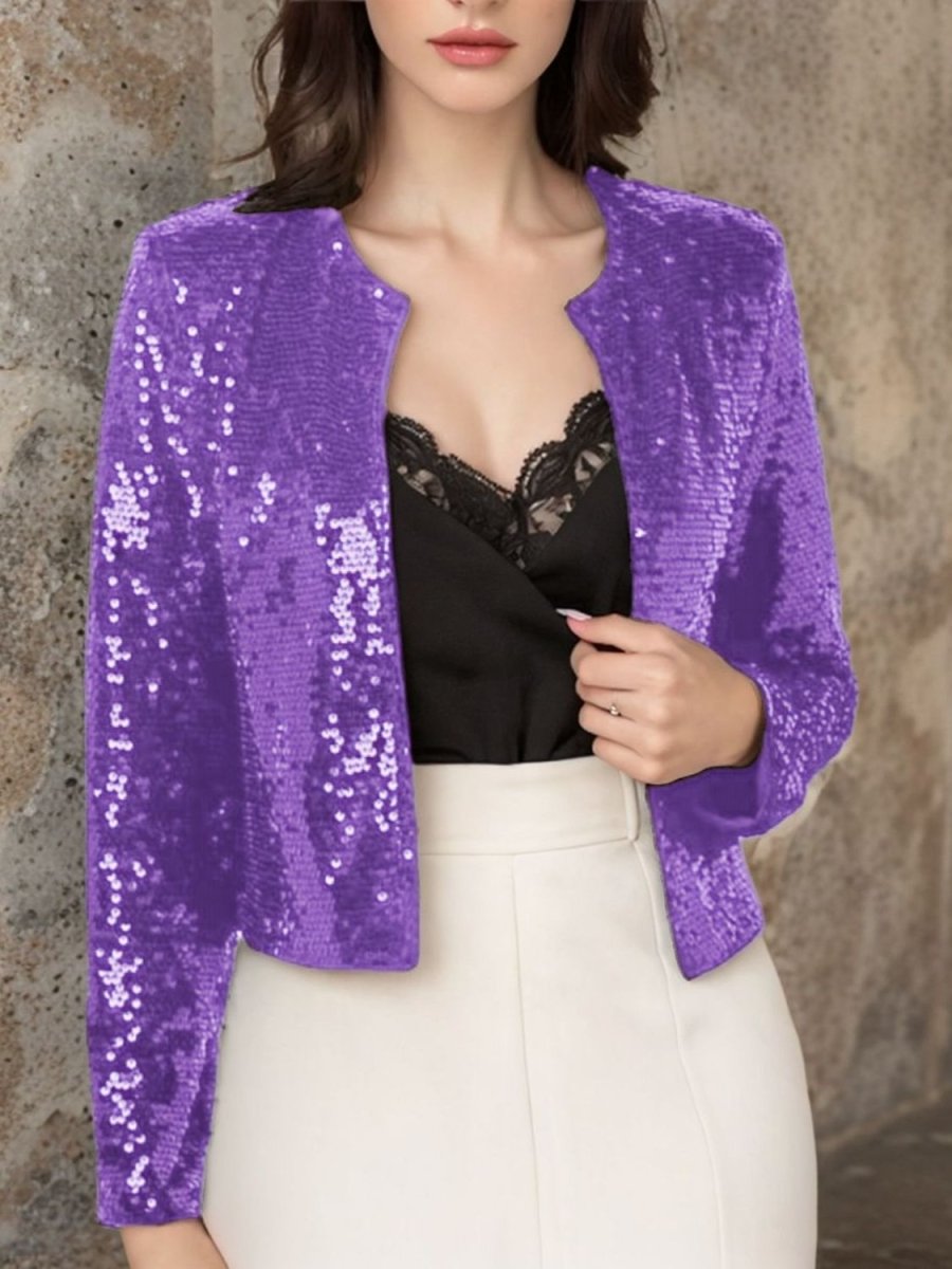 Full Size Sequin Open Front Cropped Jacket - S. M. & Co.