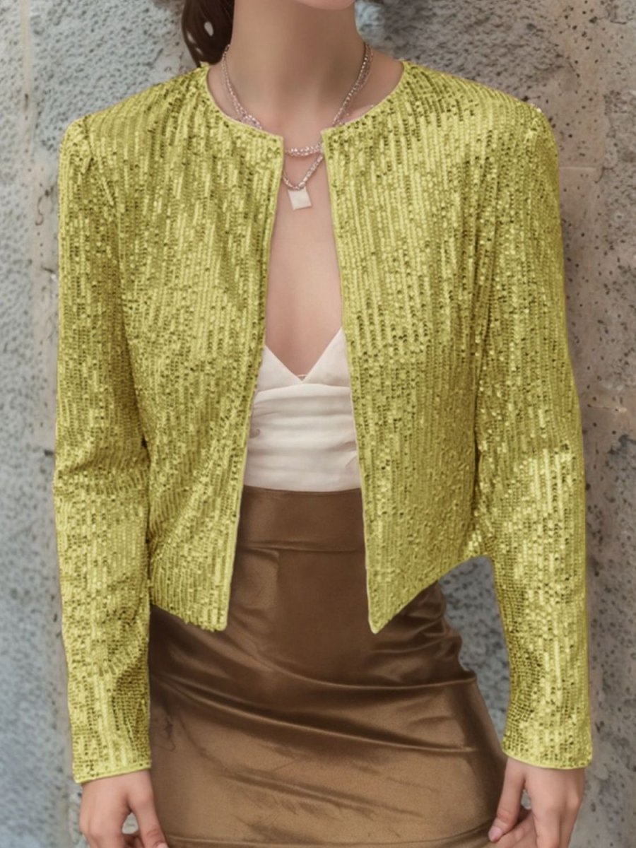 Full Size Sequin Open Front Cropped Jacket - S. M. & Co.