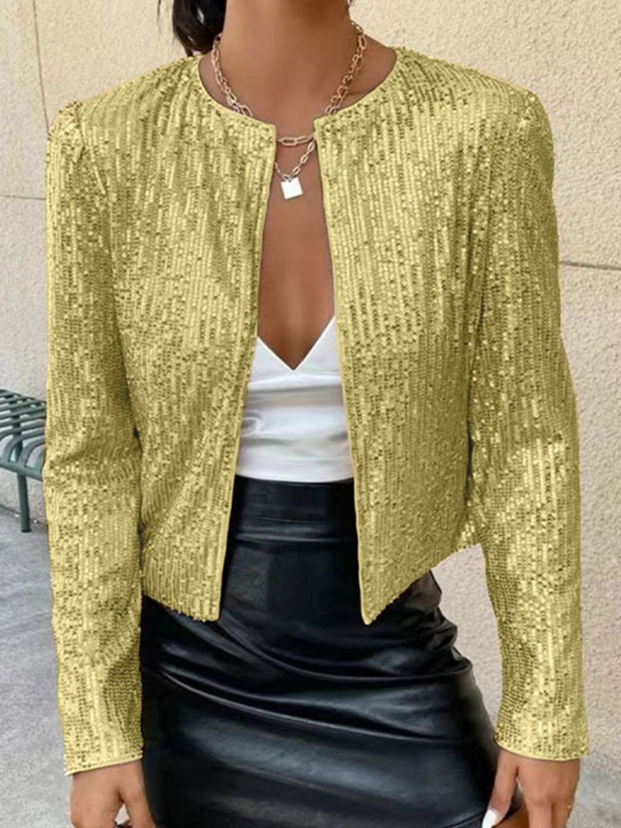 Full Size Sequin Open Front Cropped Jacket - S. M. & Co.